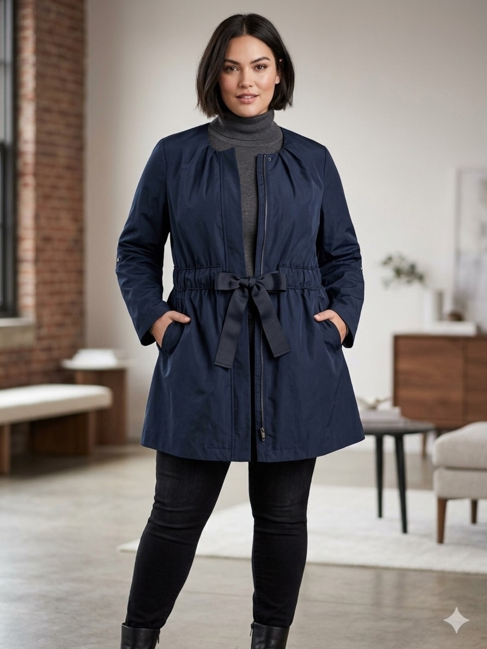 Simply Vera Vera Wang Navy Tie-Waist Trench Coat